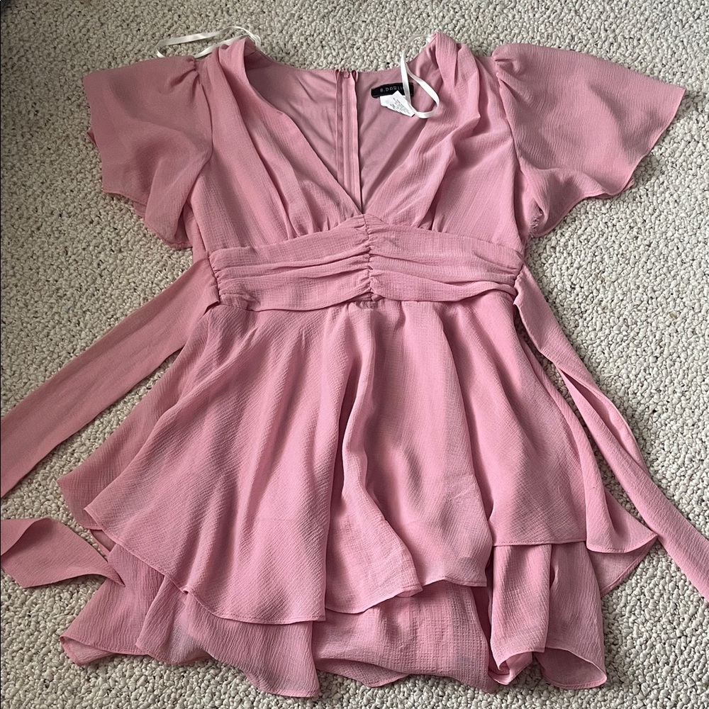 Pink Flutter Sleeve Dress